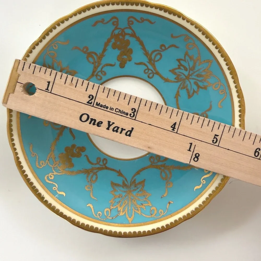 Vintage Aynsley England Bone China Teacup Saucer Turquoise Gold Gilt Grapevine